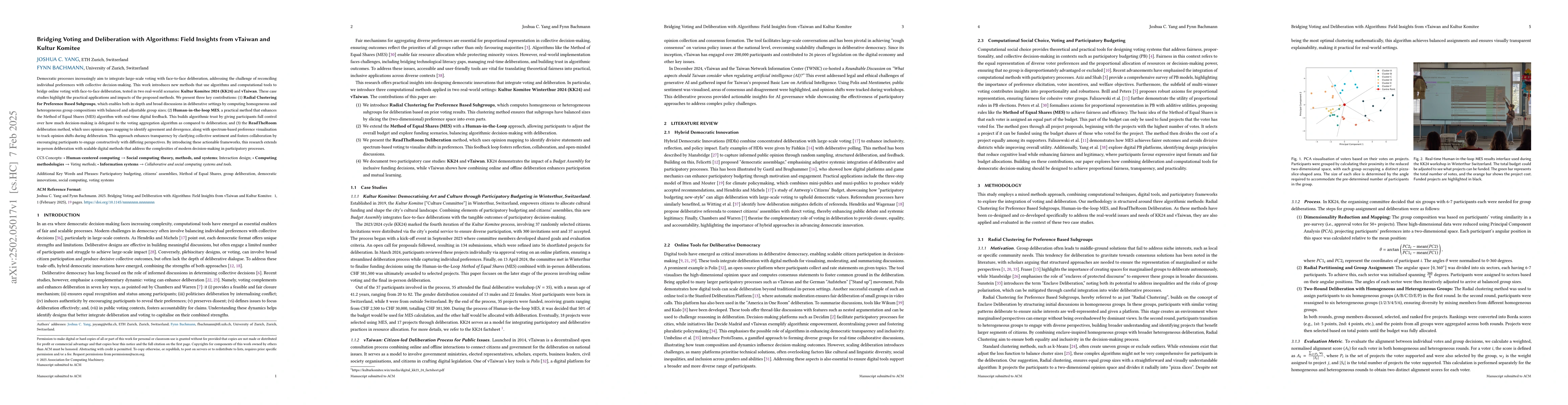 Thumbnail for Bridging Voting and Deliberation with Algorithms: Field Insights from
  vTaiwan and Kultur Komitee