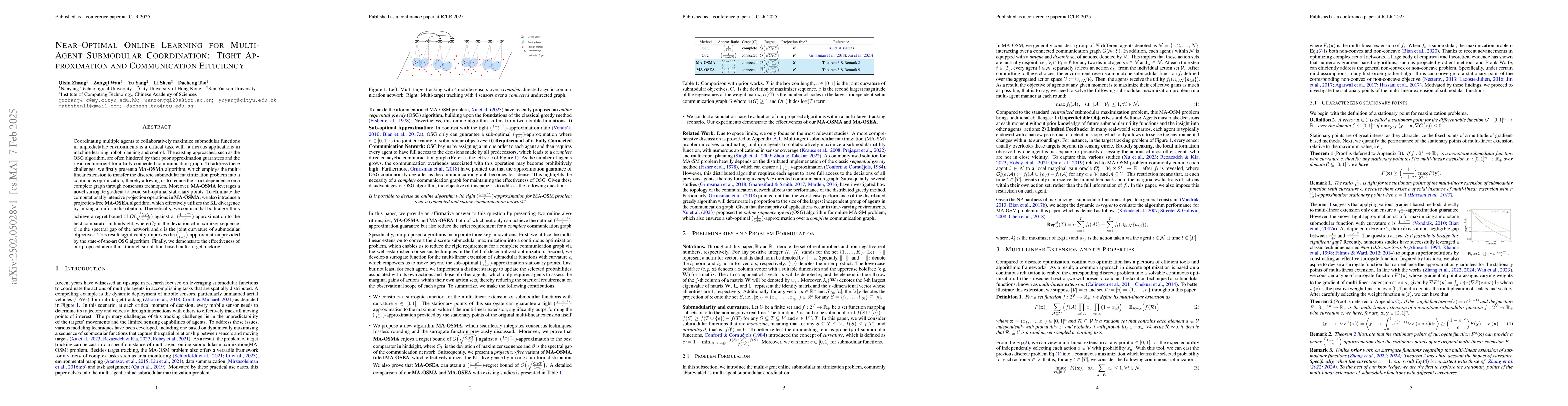 Thumbnail for Near-Optimal Online Learning for Multi-Agent Submodular Coordination:
  Tight Approximation and Communication Efficiency