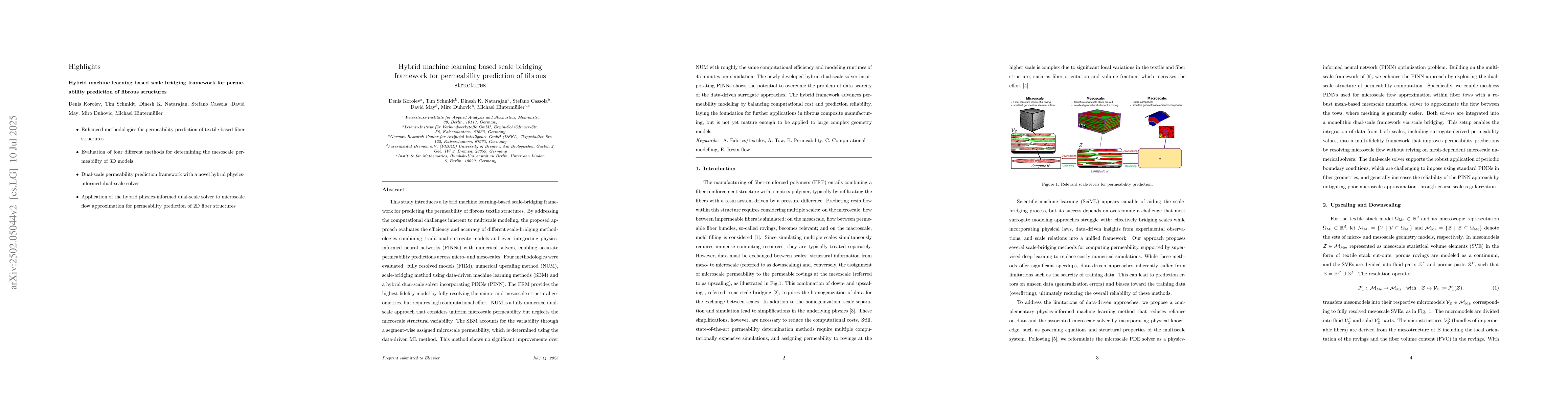 Thumbnail for Hybrid machine learning based scale bridging framework for permeability
  prediction of fibrous structures
