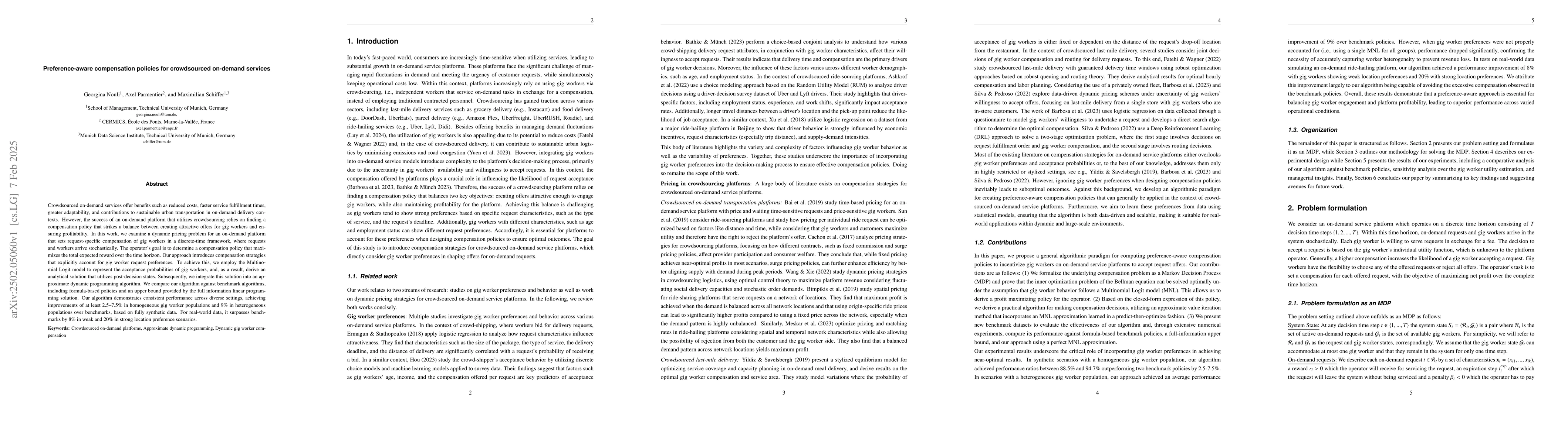 Thumbnail for Preference-aware compensation policies for crowdsourced on-demand
  services