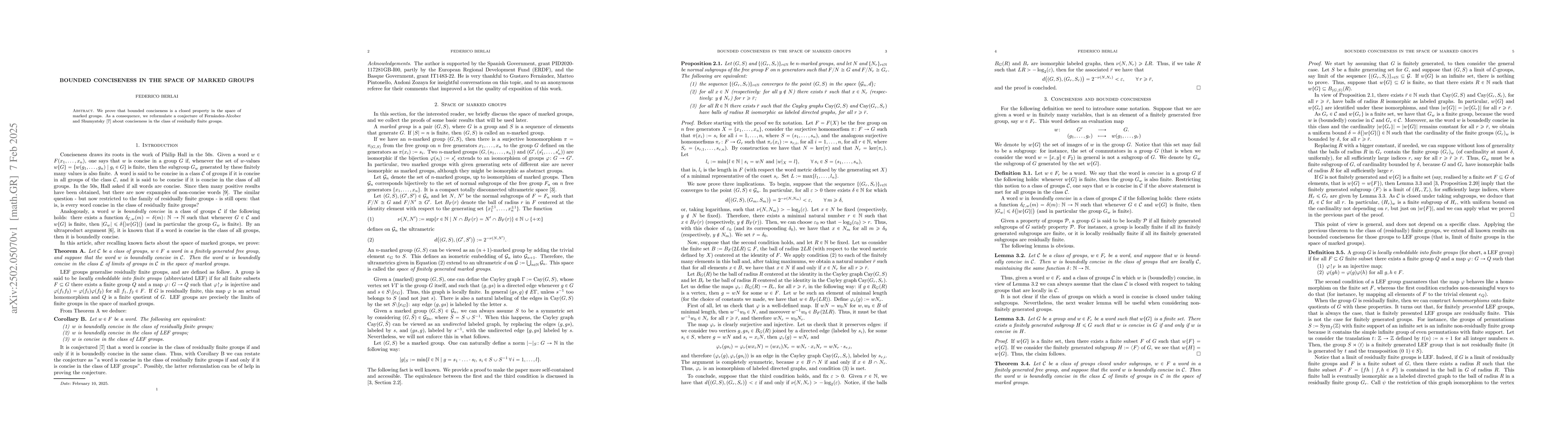 Thumbnail for Bounded conciseness in the space of marked groups