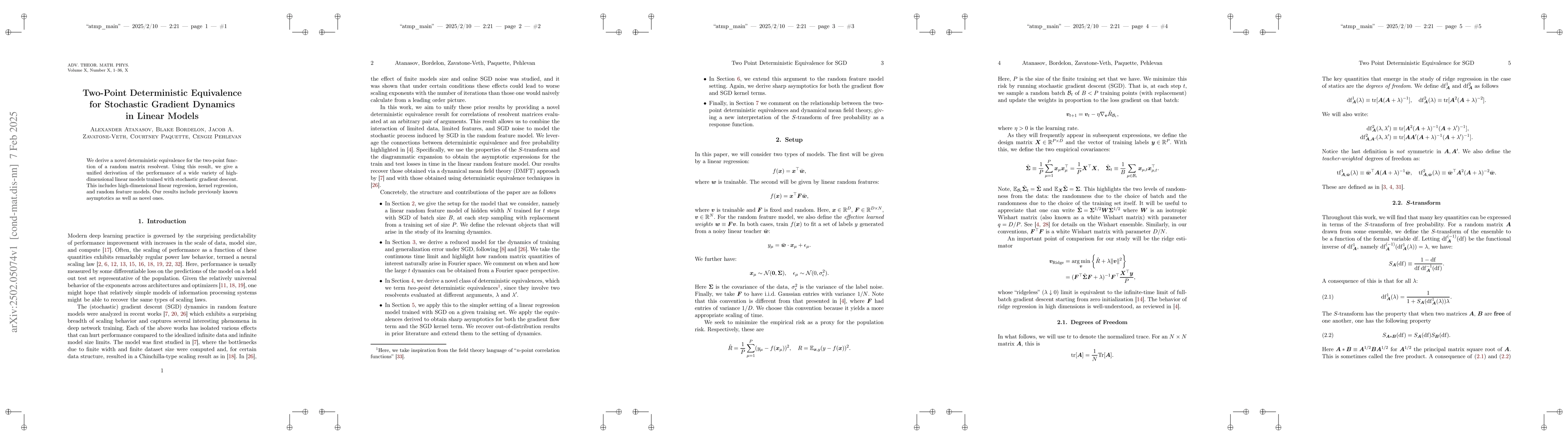 Thumbnail for Two-Point Deterministic Equivalence for Stochastic Gradient Dynamics in
  Linear Models
