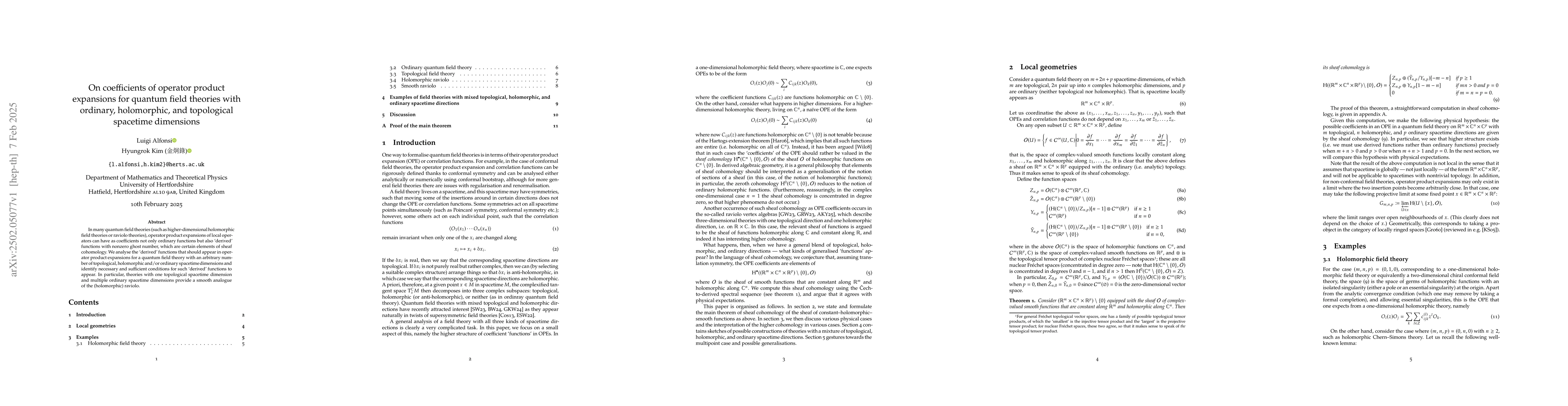Thumbnail for On coefficients of operator product expansions for quantum field
  theories with ordinary, holomorphic, and topological spacetime dimensions