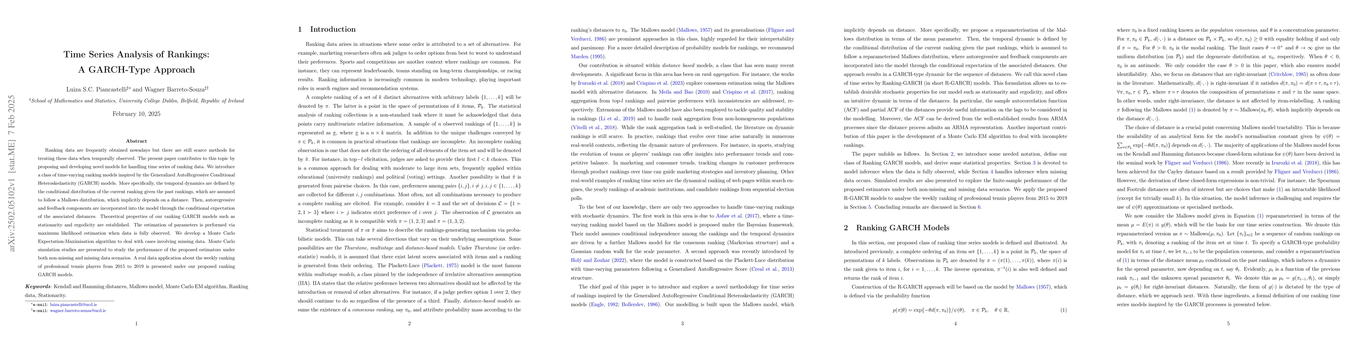 Thumbnail for Time Series Analysis of Rankings: A GARCH-Type Approach