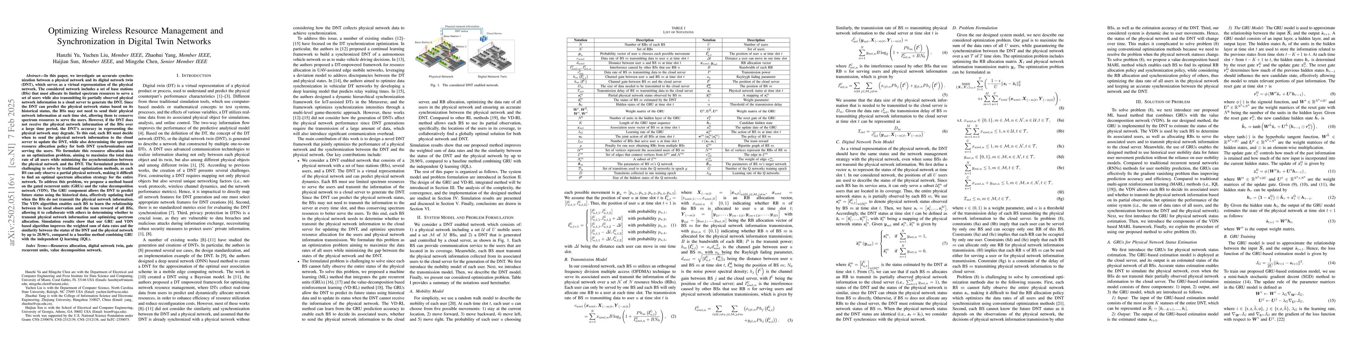 Thumbnail for Optimizing Wireless Resource Management and Synchronization in Digital
  Twin Networks