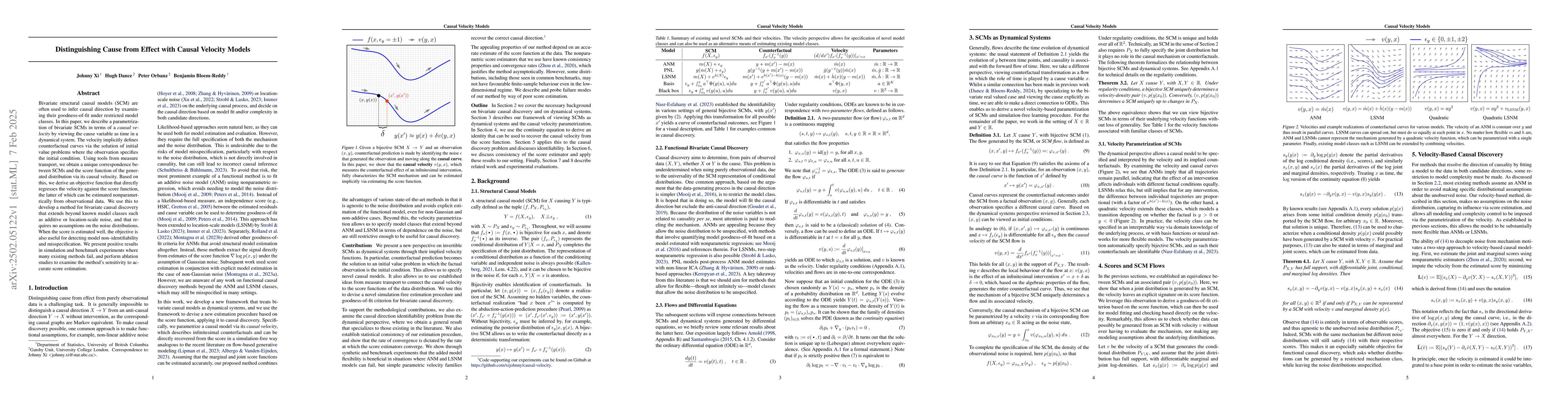 Thumbnail for Distinguishing Cause from Effect with Causal Velocity Models