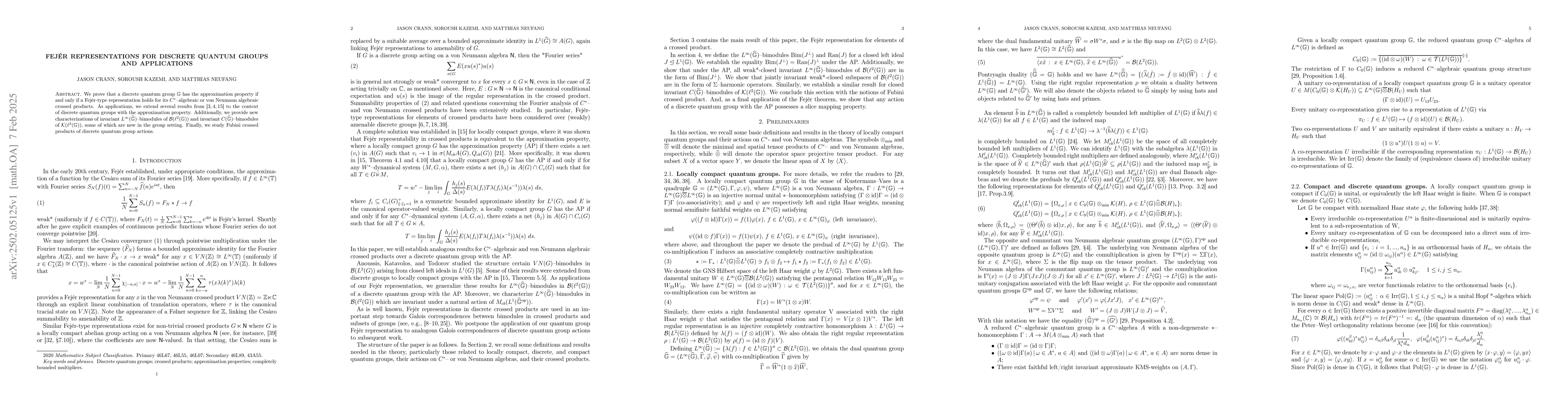 Thumbnail for Fejér representations for discrete quantum groups and applications
