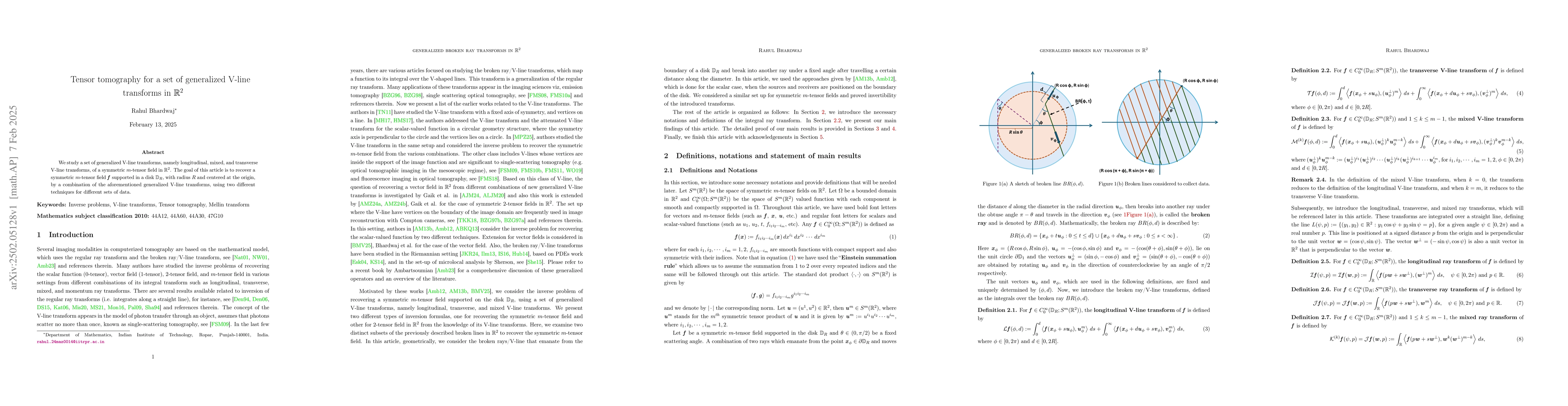 Thumbnail for Tensor tomography for a set of generalized V-line transforms in
  $\mathbb{R}^2$