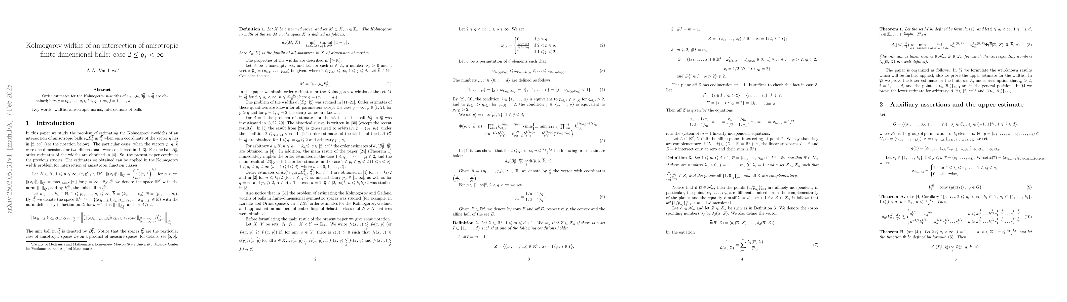 Thumbnail for Kolmogorov widths of an intersection of anisotropic finite-dimensional
  balls: case $2\le q_j<\infty$
