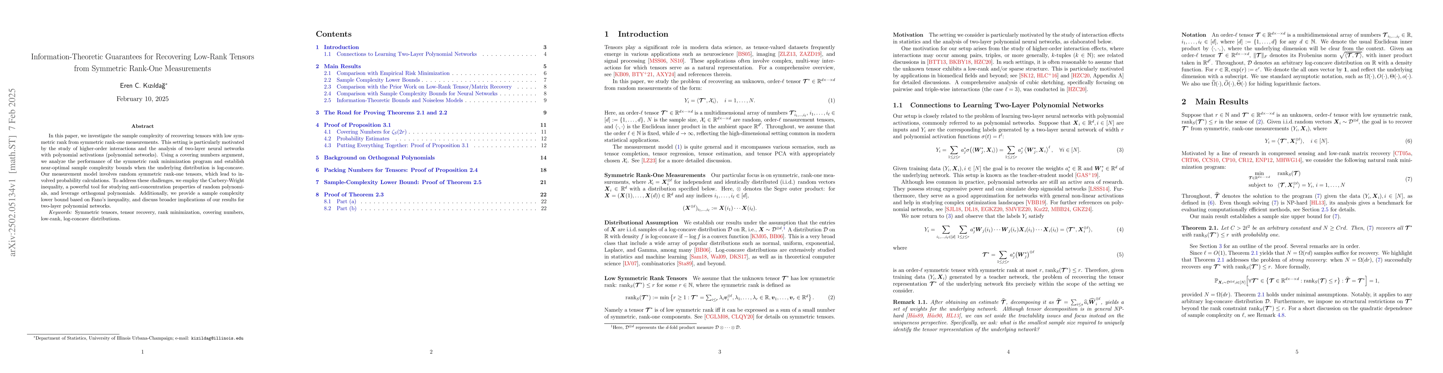 Thumbnail for Information-Theoretic Guarantees for Recovering Low-Rank Tensors from
  Symmetric Rank-One Measurements