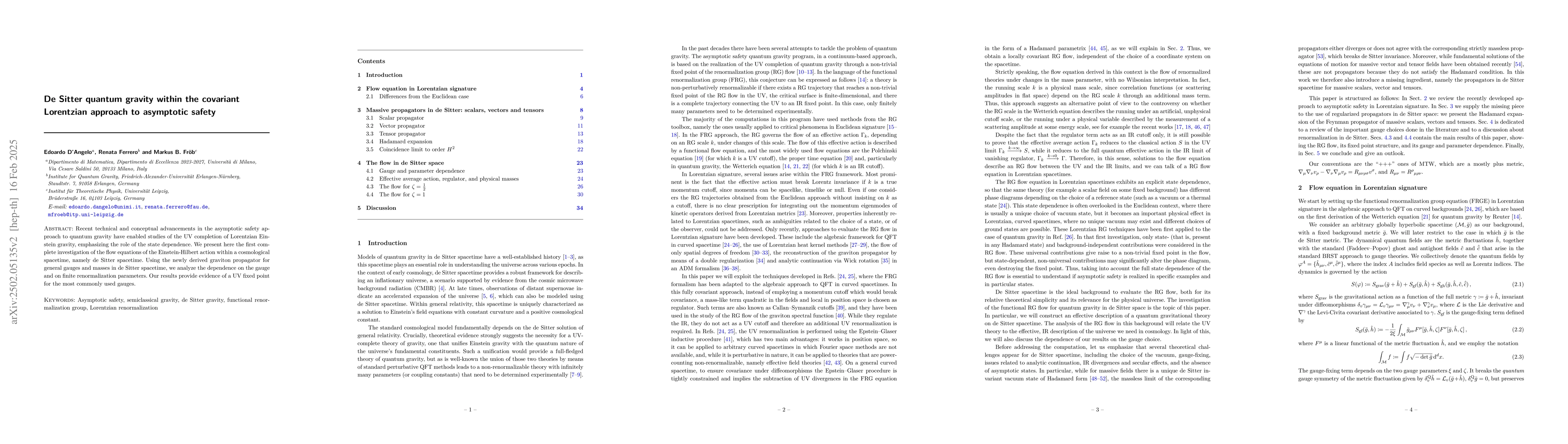 Thumbnail for De Sitter quantum gravity within the covariant Lorentzian approach to
  asymptotic safety