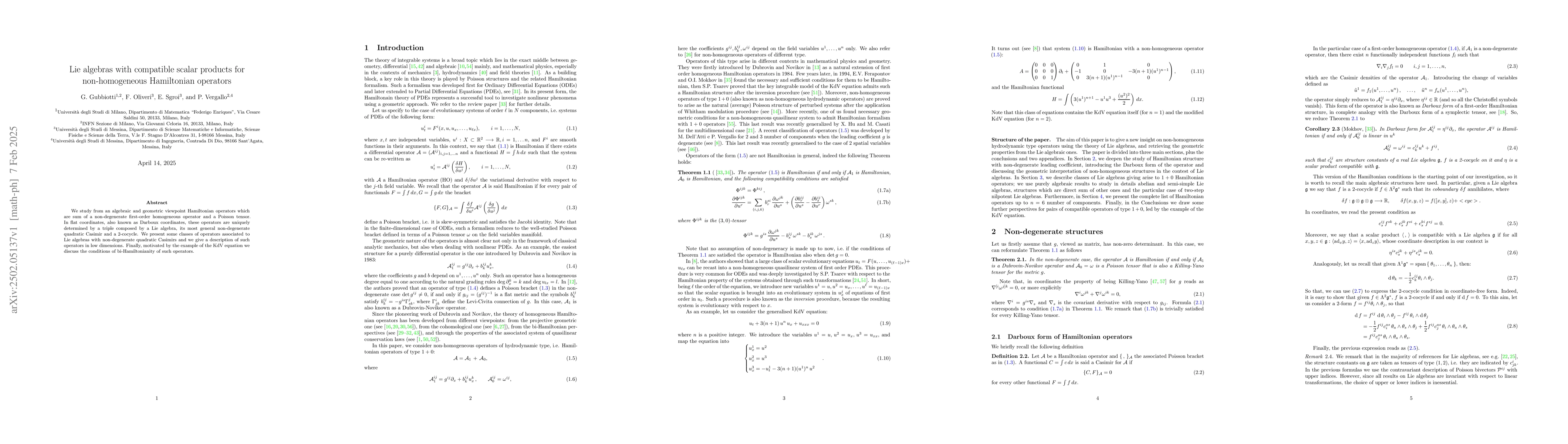 Thumbnail for Lie algebras with compatible scalar products for non-homogeneous
  Hamiltonian operators
