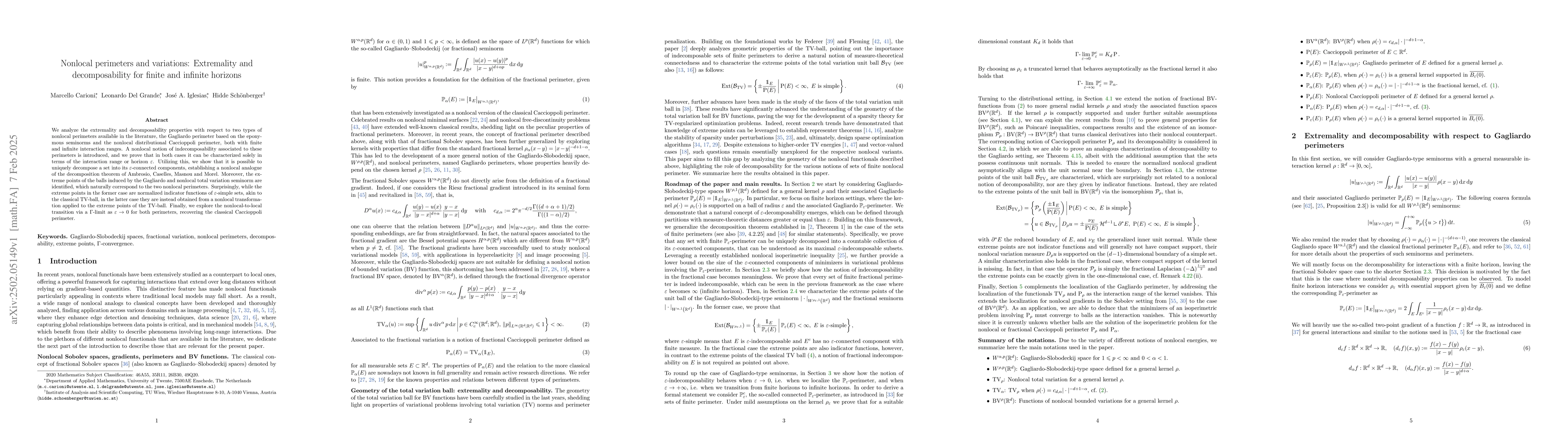 Thumbnail for Nonlocal perimeters and variations: Extremality and decomposability for
  finite and infinite horizons