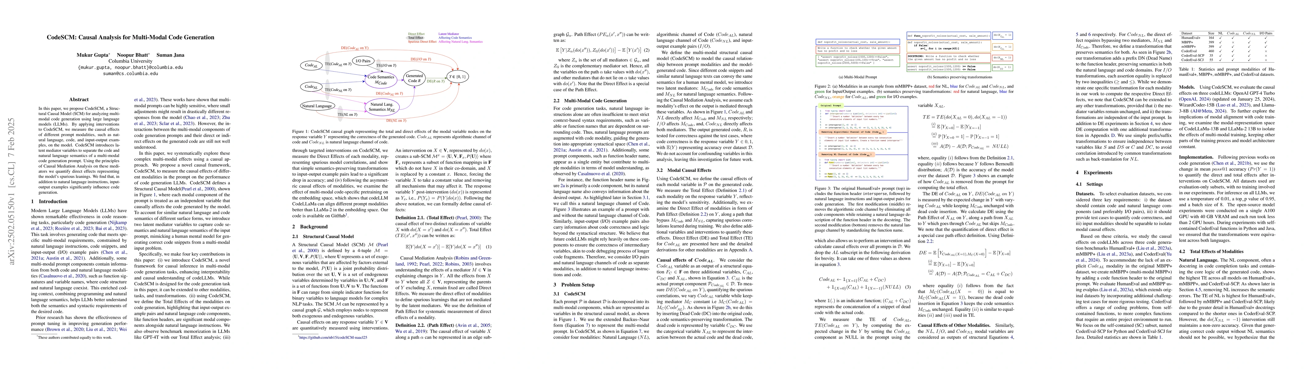 Thumbnail for CodeSCM: Causal Analysis for Multi-Modal Code Generation