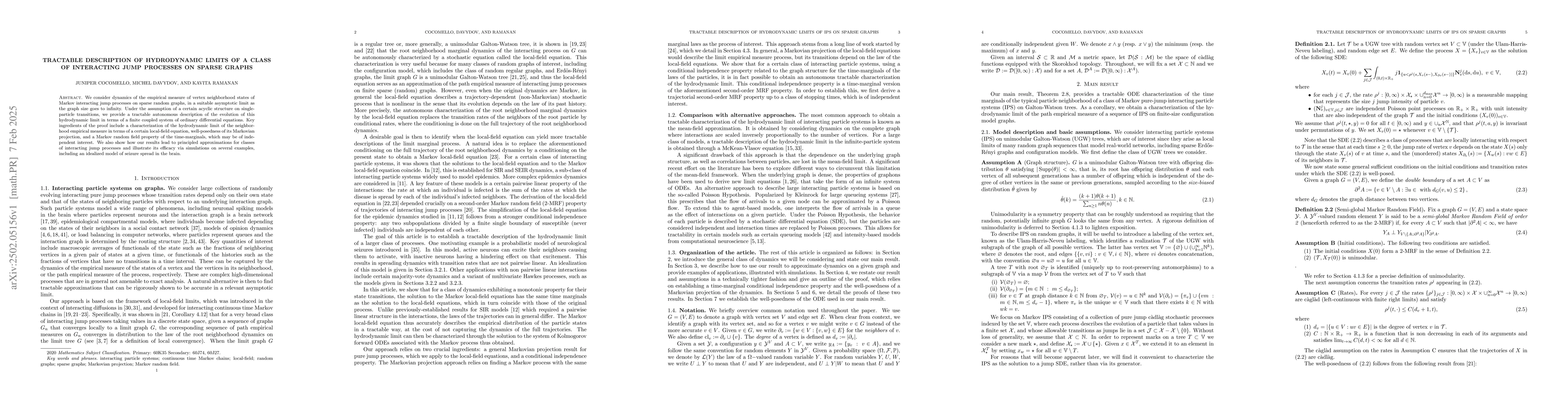 Thumbnail for Tractable description of hydrodynamic limits of a class of interacting
  jump processes on sparse graphs