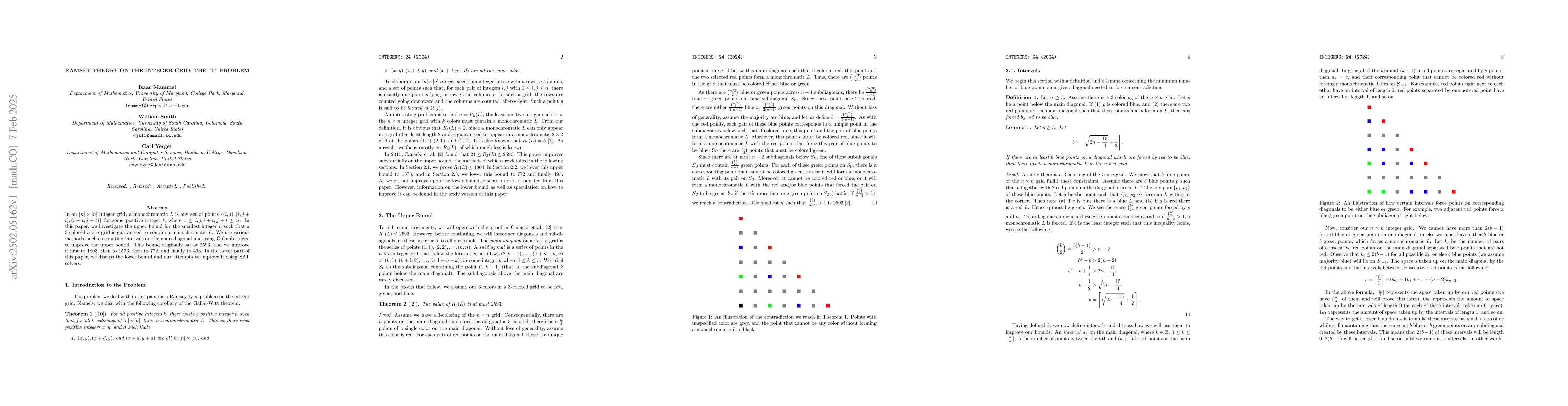 Thumbnail for Ramsey Theory on the Integer Grid: The "L" Problem
