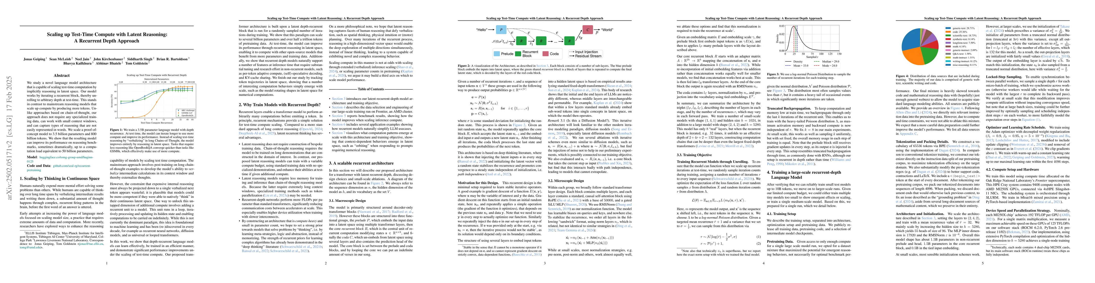 Thumbnail for Scaling up Test-Time Compute with Latent Reasoning: A Recurrent Depth
  Approach