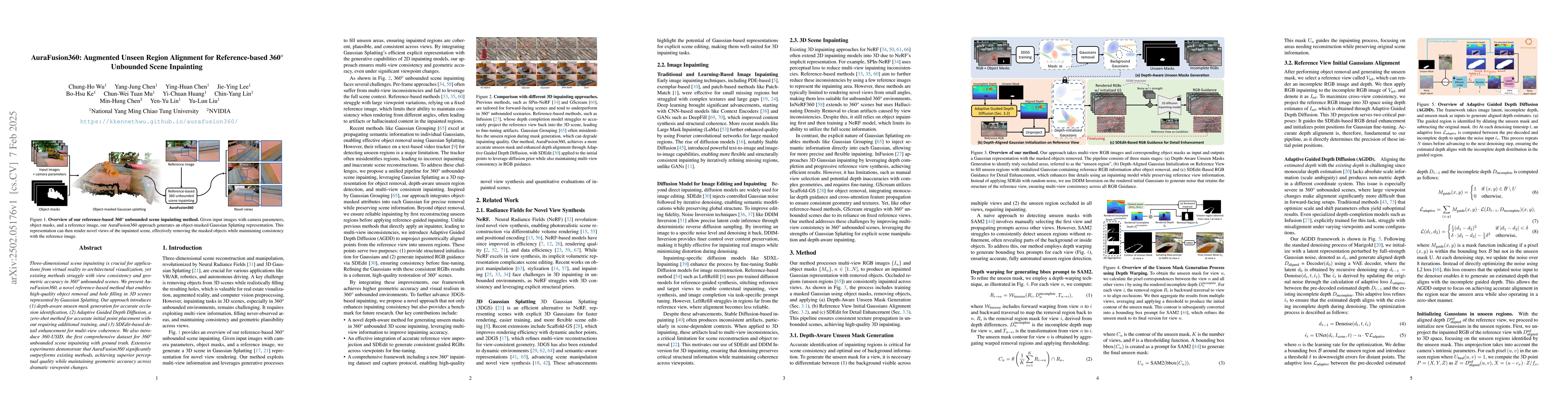 Thumbnail for AuraFusion360: Augmented Unseen Region Alignment for Reference-based
  360° Unbounded Scene Inpainting