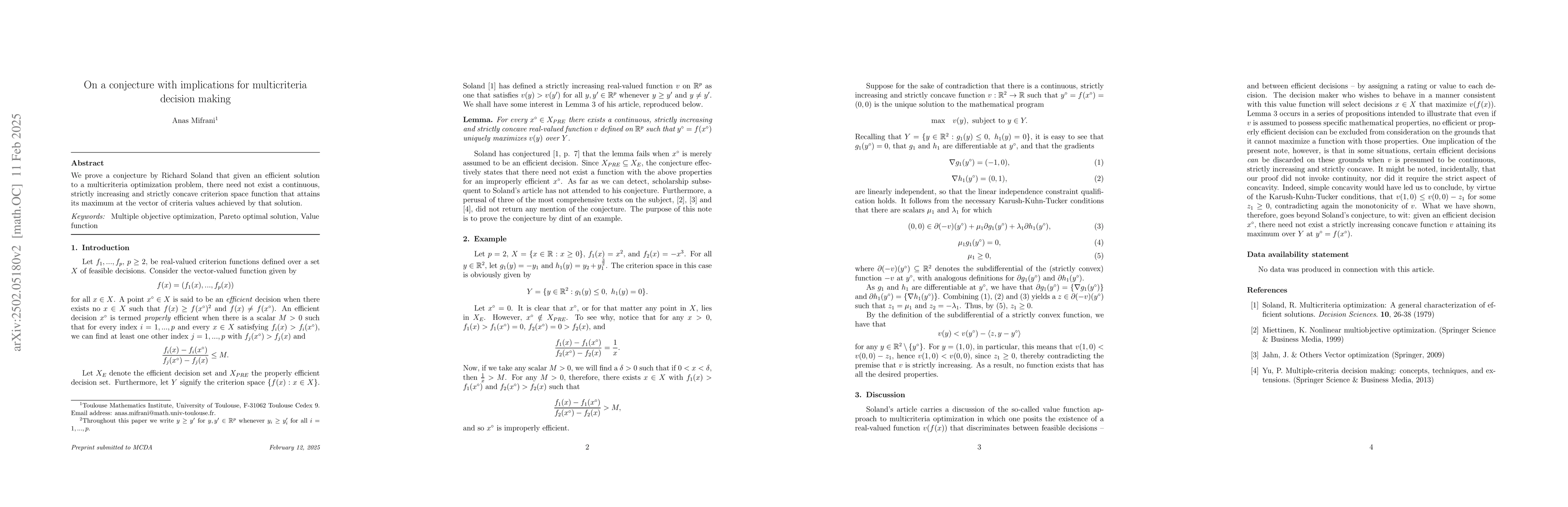 Thumbnail for On a conjecture with implications for multicriteria decision making