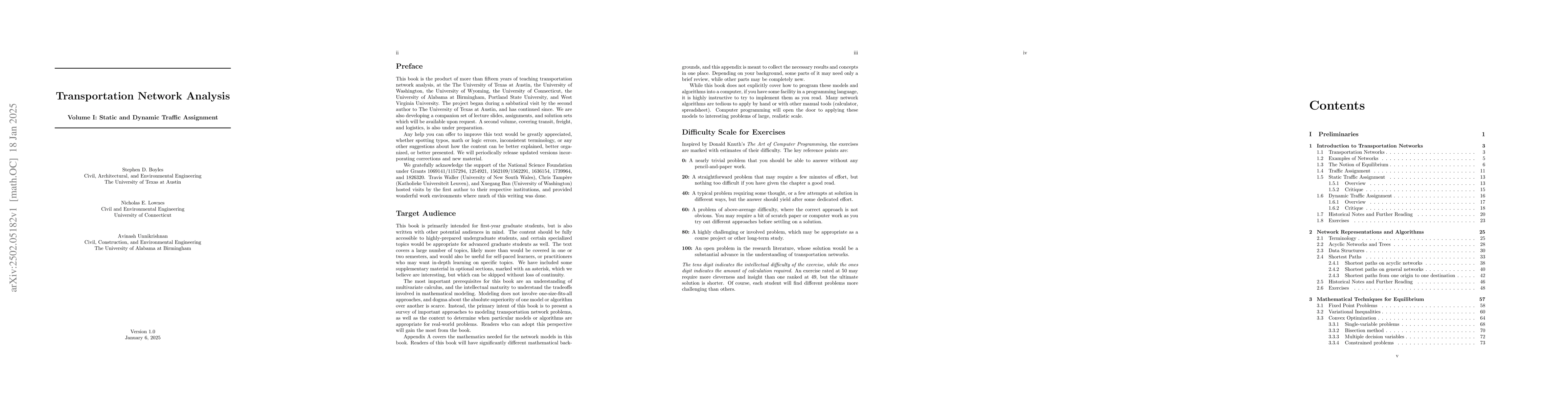 Thumbnail for Transportation Network Analysis, Volume I: Static and Dynamic Traffic
  Assignment