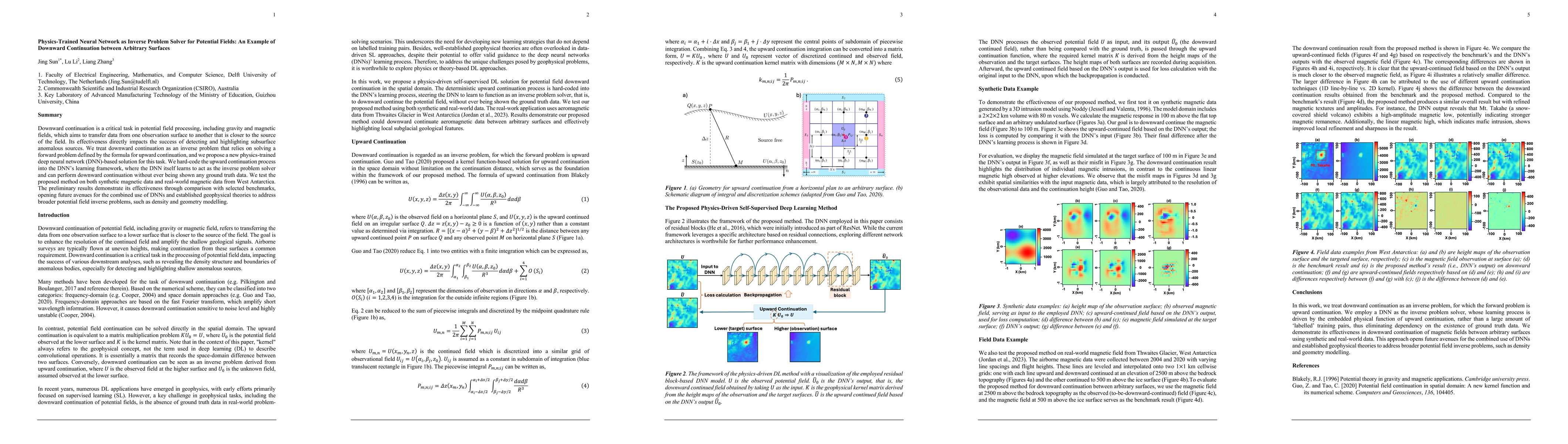 Thumbnail for Physics-Trained Neural Network as Inverse Problem Solver for Potential
  Fields: An Example of Downward Continuation between Arbitrary Surfaces