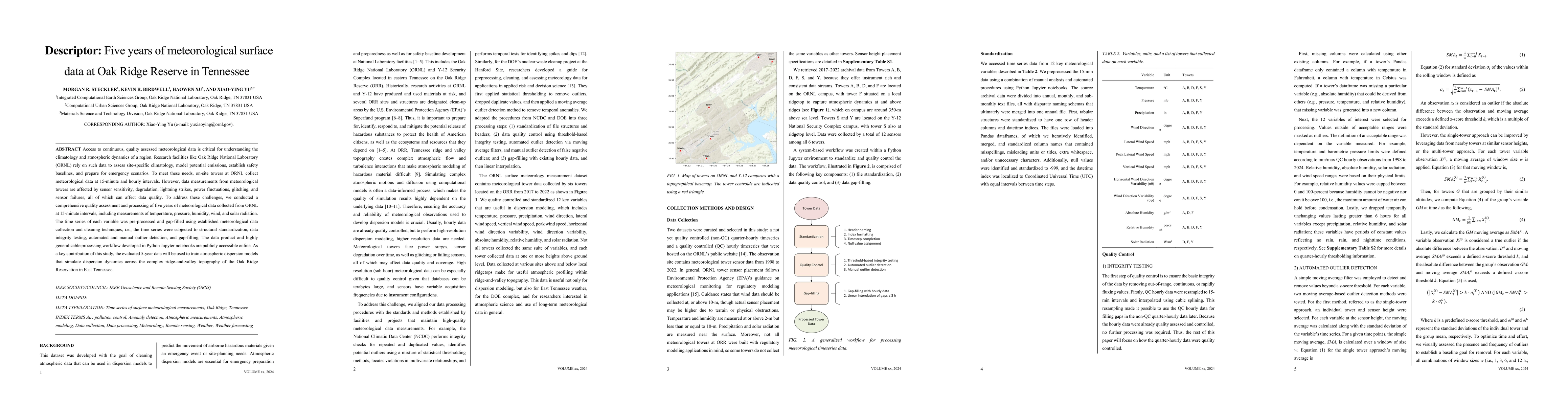 Thumbnail for Descriptor: Five years of meteorological surface data at Oak Ridge
  Reserve in Tennessee