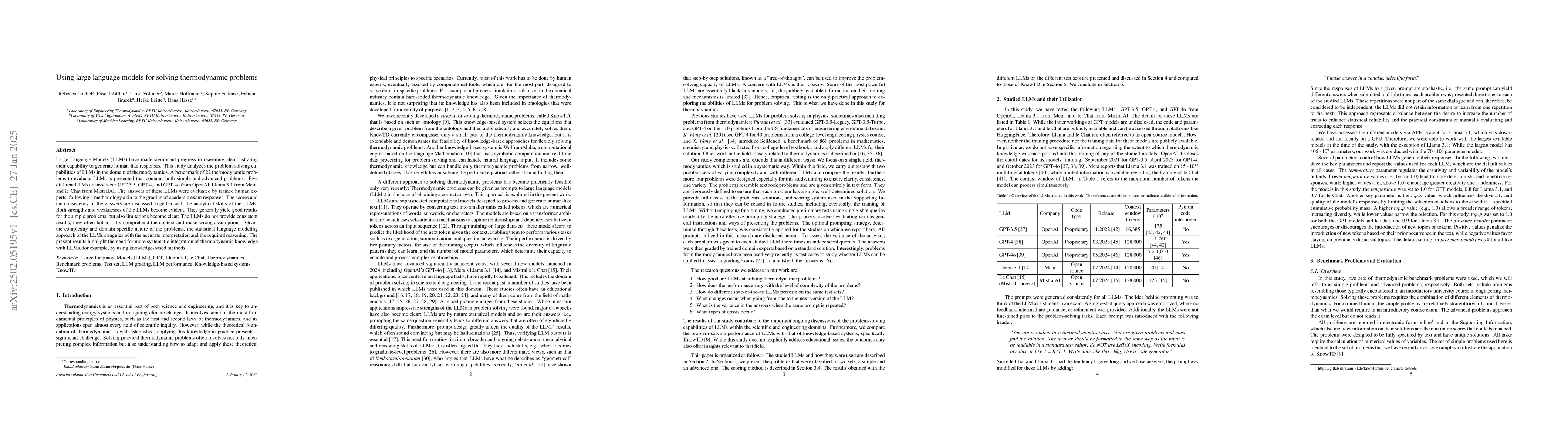Thumbnail for Using Large Language Models for Solving Thermodynamic Problems