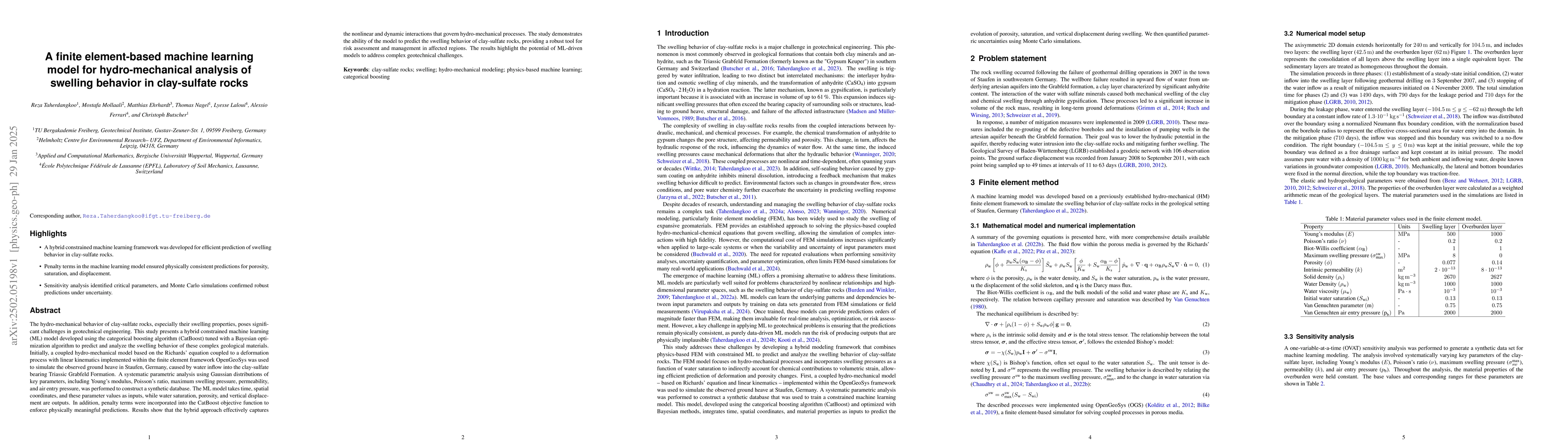 Thumbnail for A finite element-based machine learning model for hydro-mechanical
  analysis of swelling behavior in clay-sulfate rocks