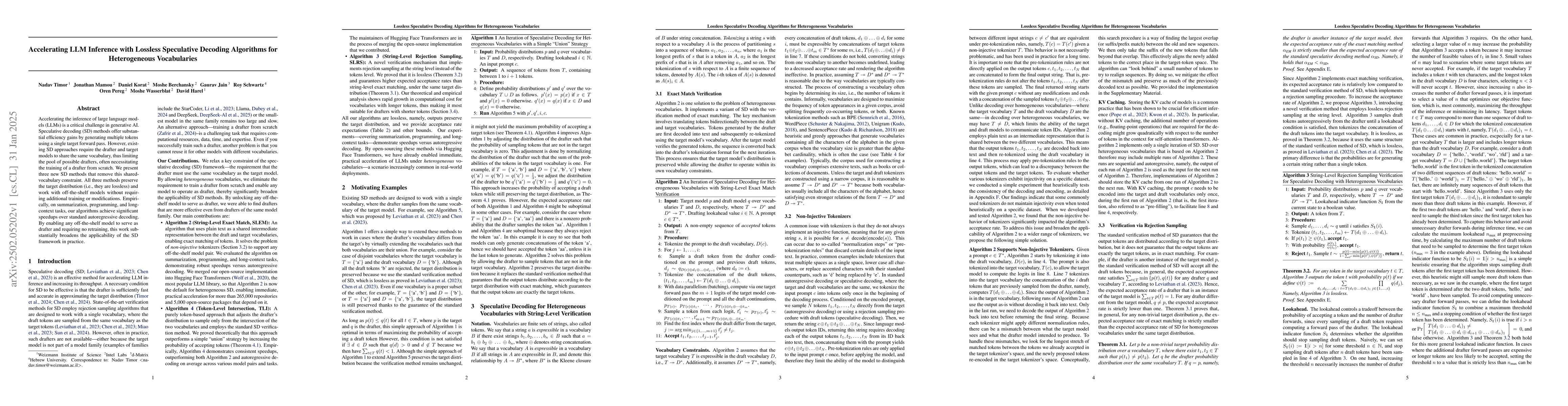 Thumbnail for Accelerating LLM Inference with Lossless Speculative Decoding Algorithms
  for Heterogeneous Vocabularies