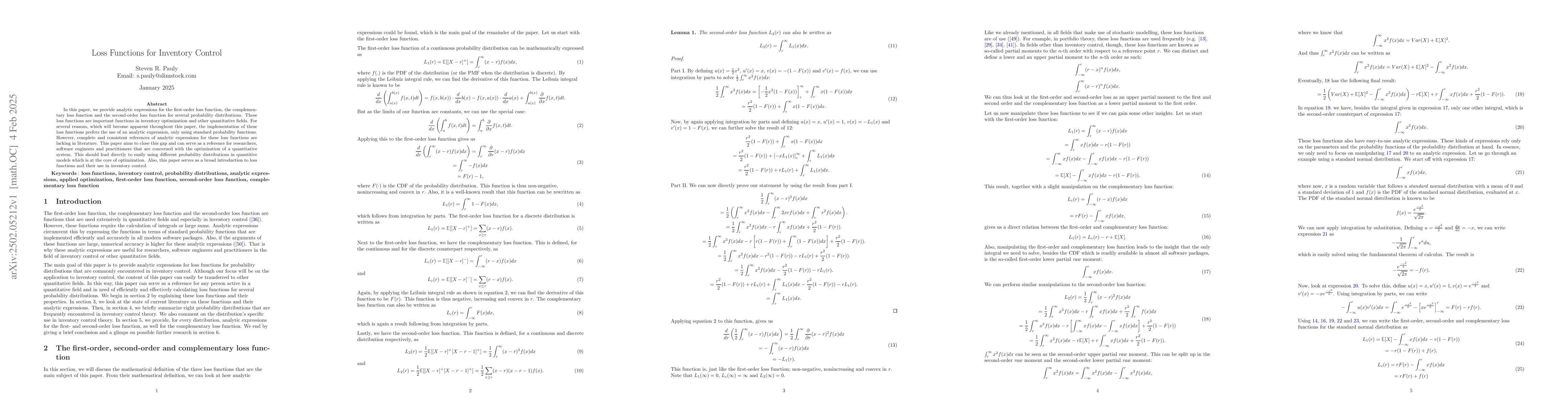 Thumbnail for Loss Functions for Inventory Control