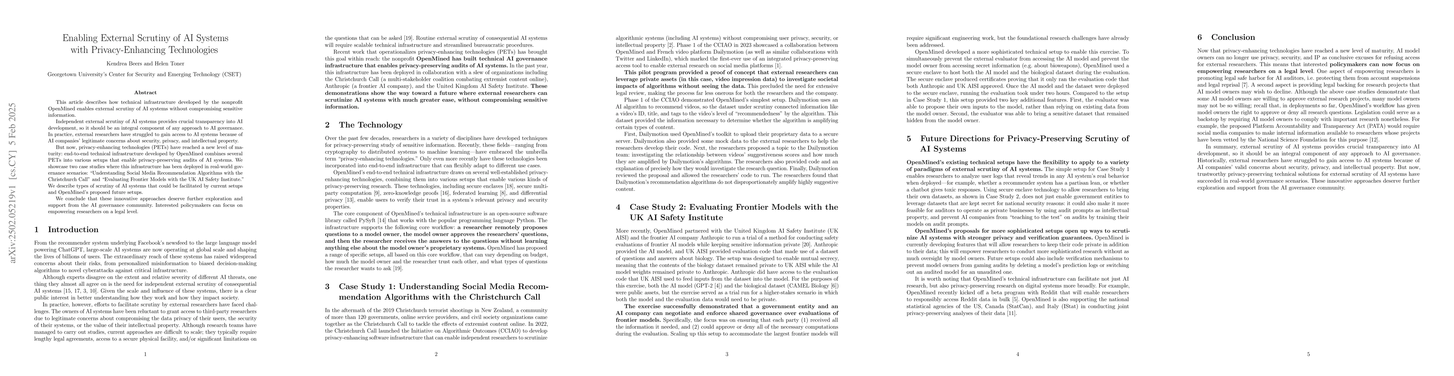 Thumbnail for Enabling External Scrutiny of AI Systems with Privacy-Enhancing
  Technologies
