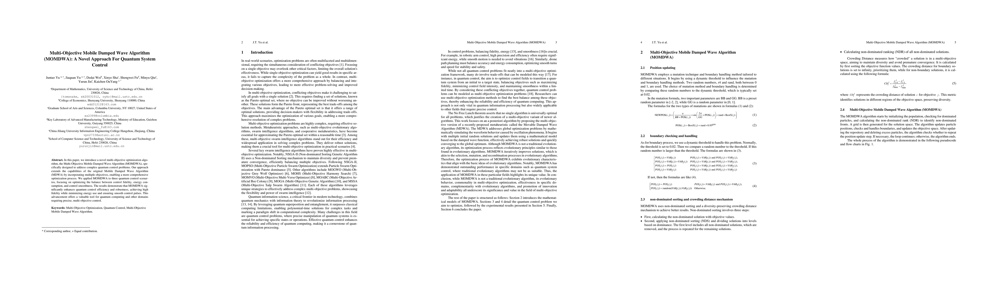 Thumbnail for Multi-Objective Mobile Damped Wave Algorithm (MOMDWA): A Novel Approach
  For Quantum System Control