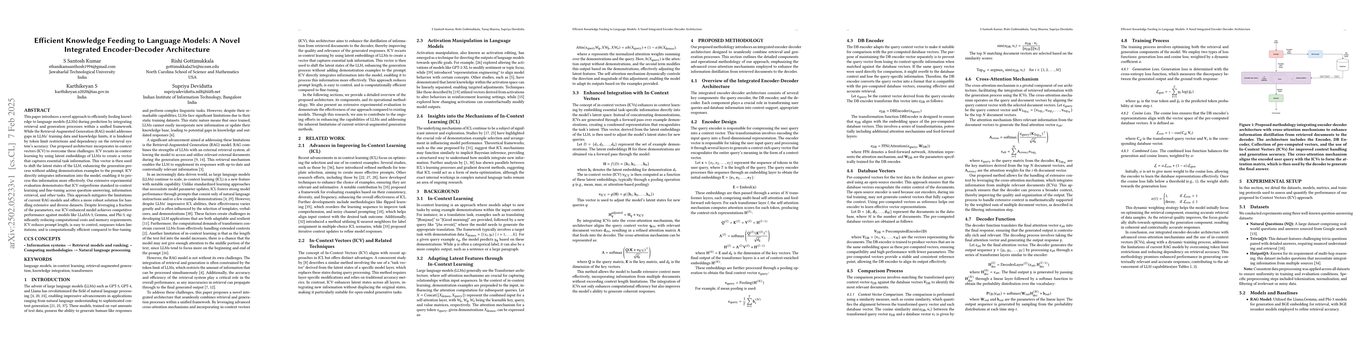 Thumbnail for Efficient Knowledge Feeding to Language Models: A Novel Integrated
  Encoder-Decoder Architecture
