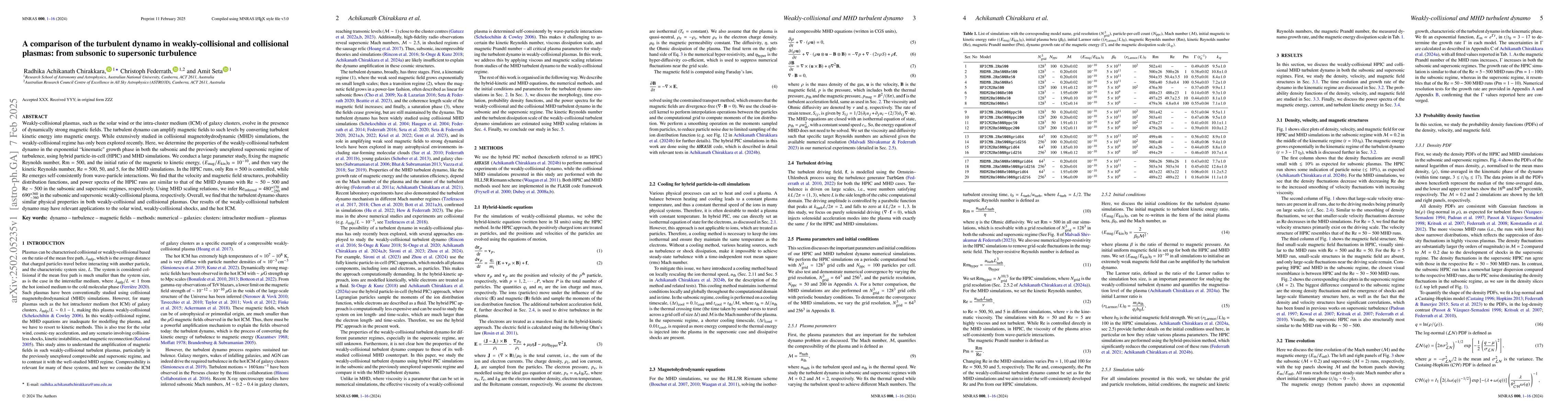 Thumbnail for A comparison of the turbulent dynamo in weakly-collisional and
  collisional plasmas: from subsonic to supersonic turbulence