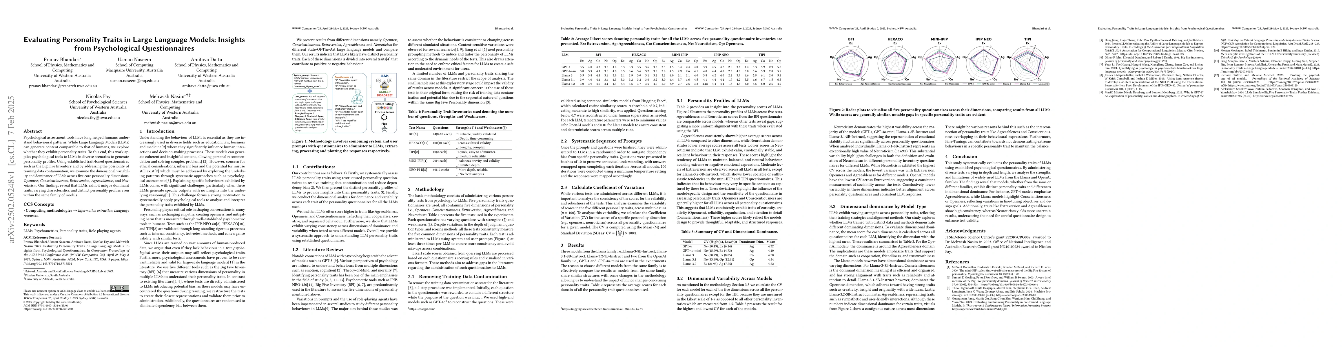 Thumbnail for Evaluating Personality Traits in Large Language Models: Insights from
  Psychological Questionnaires