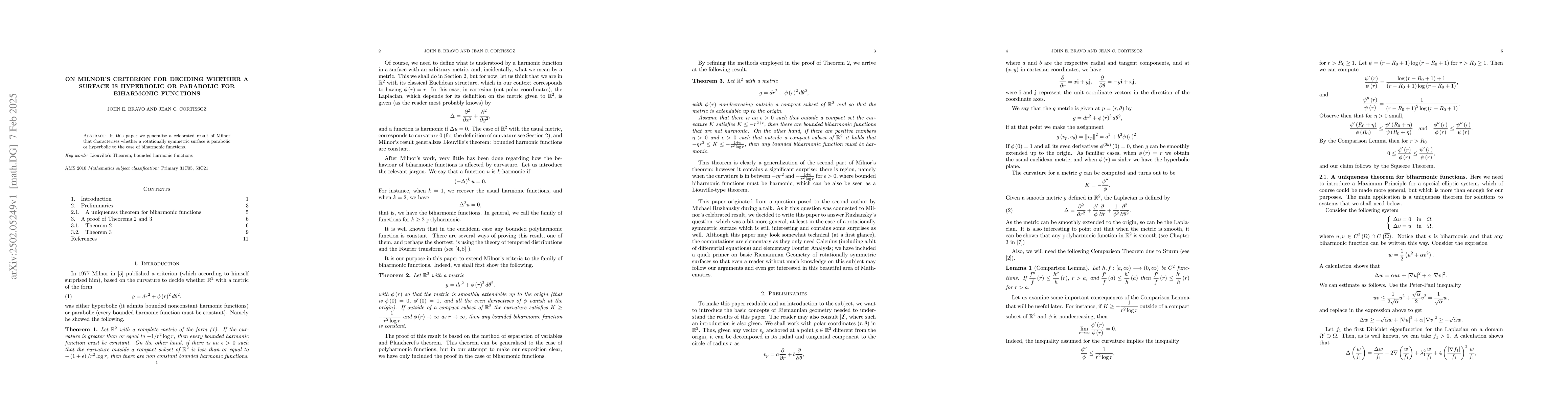 Thumbnail for On Milnor's criterion for deciding whether a surface is hyperbolic or
  parabolic for biharmonic functions