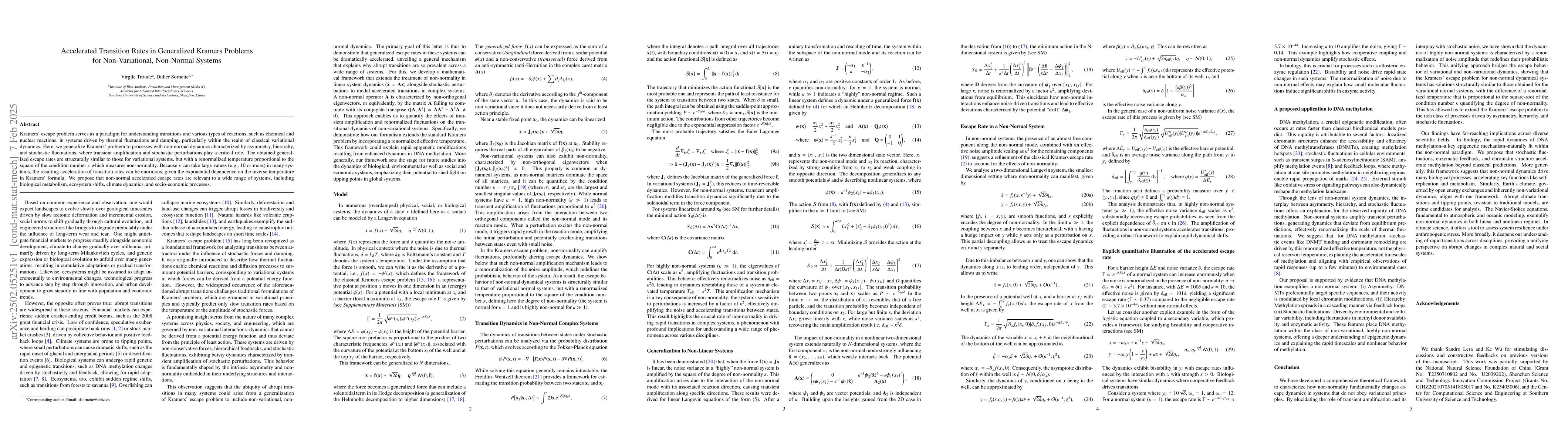 Thumbnail for Accelerated Transition Rates in Generalized Kramers Problems for
  Non-Variational, Non-Normal System
