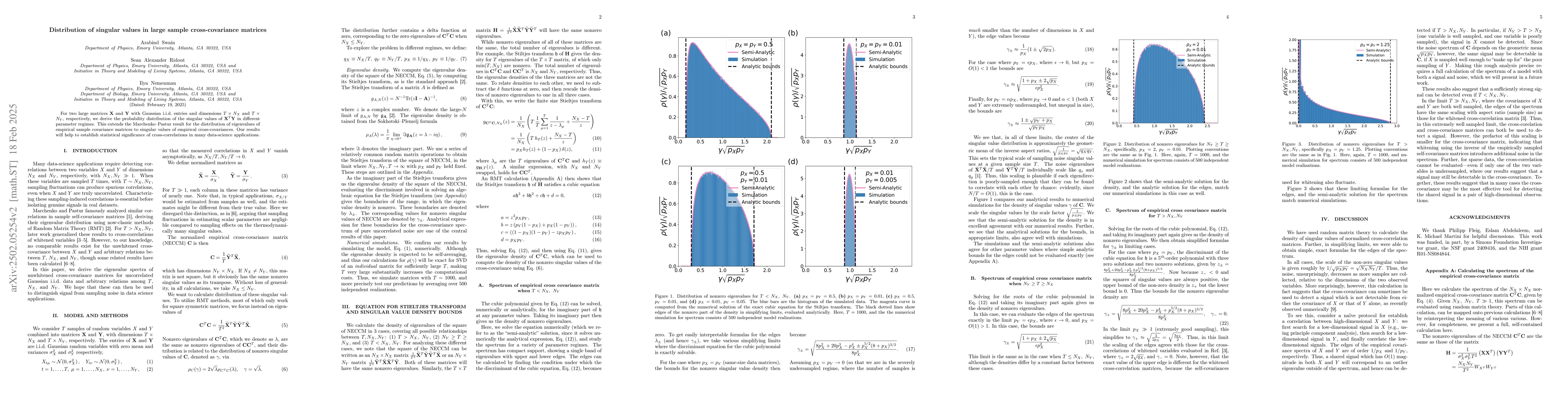 Thumbnail for Distribution of singular values in large sample cross-covariance
  matrices