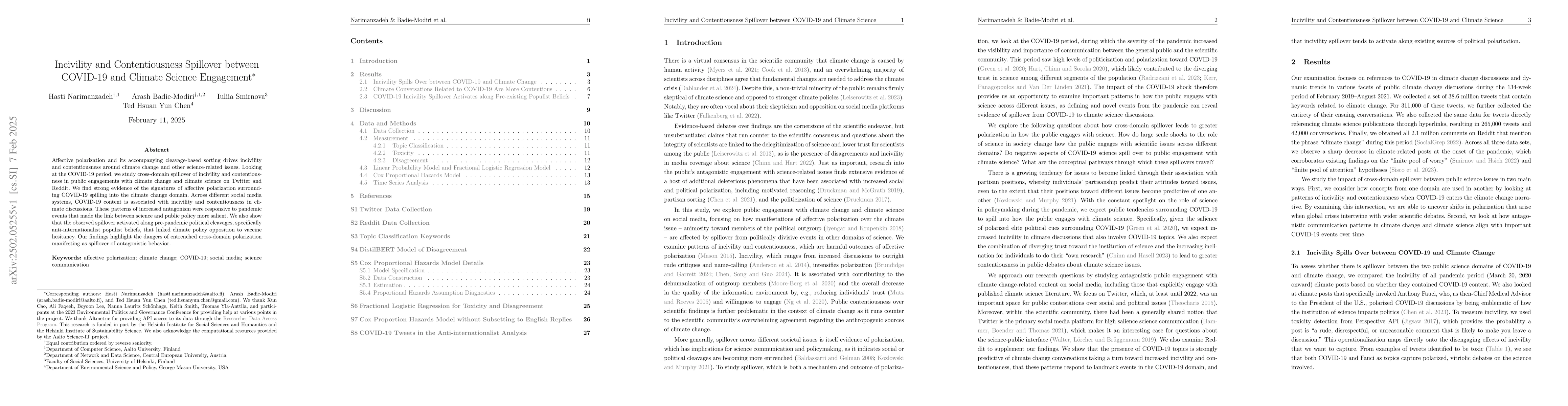 Thumbnail for Incivility and Contentiousness Spillover between COVID-19 and Climate
  Science Engagement