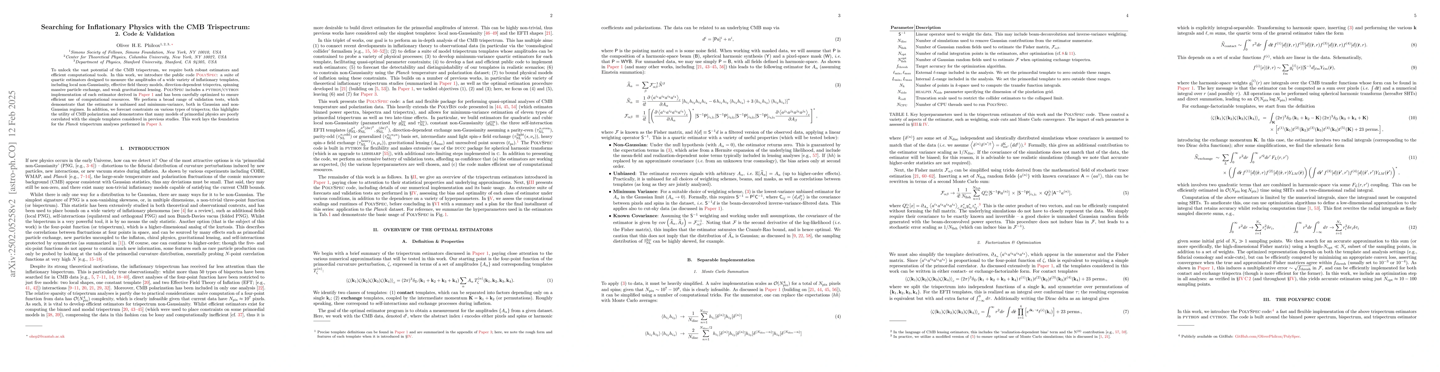 Thumbnail for Searching for Inflationary Physics with the CMB Trispectrum: 2. Code &
  Validation