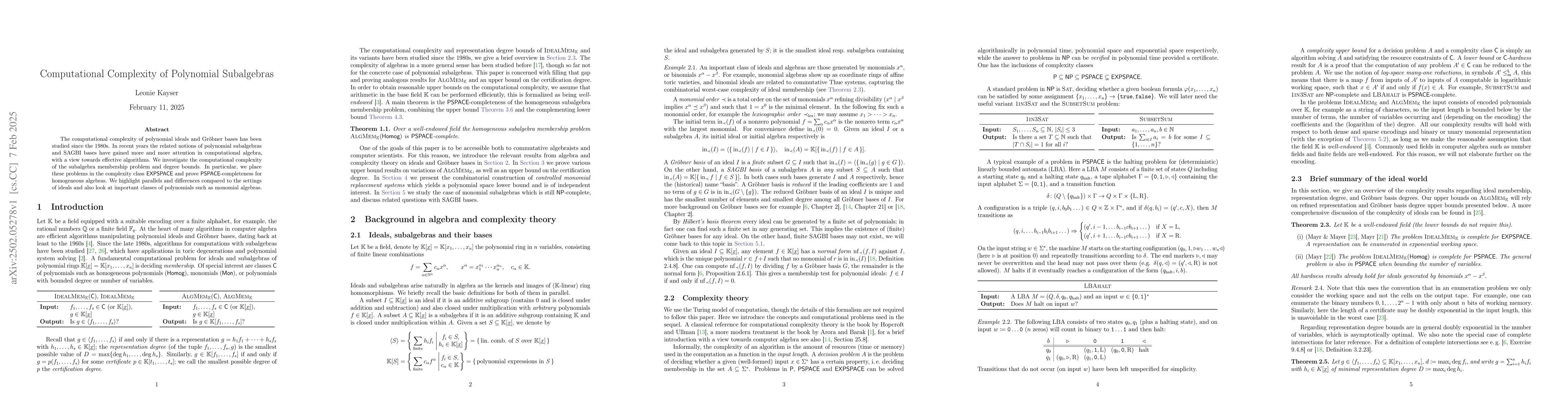 Thumbnail for Computational Complexity of Polynomial Subalgebras