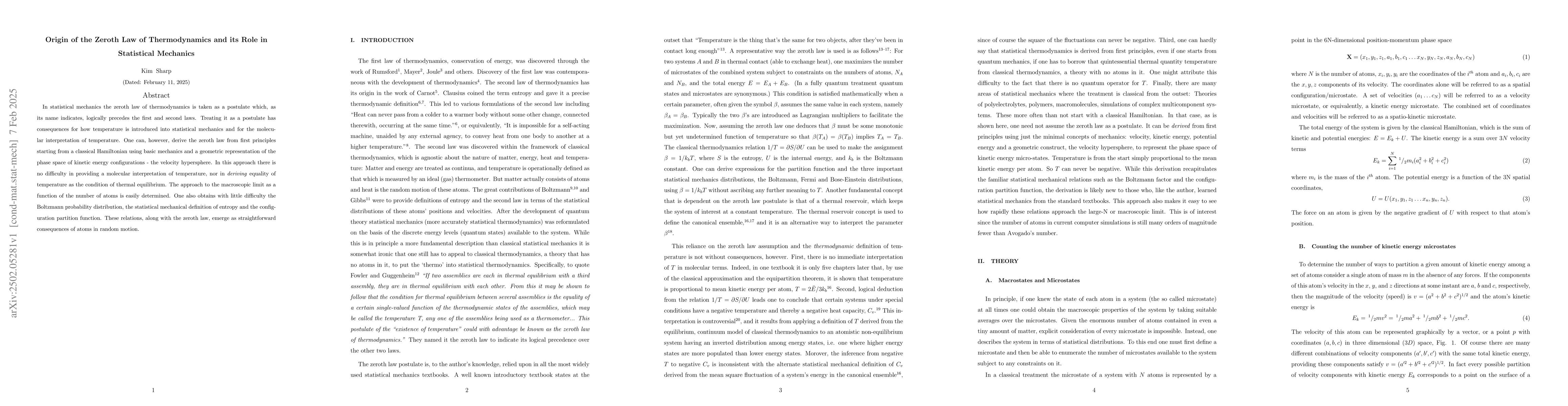 Thumbnail for Origin of the Zeroth Law of Thermodynamics and its Role in Statistical
  Mechanics