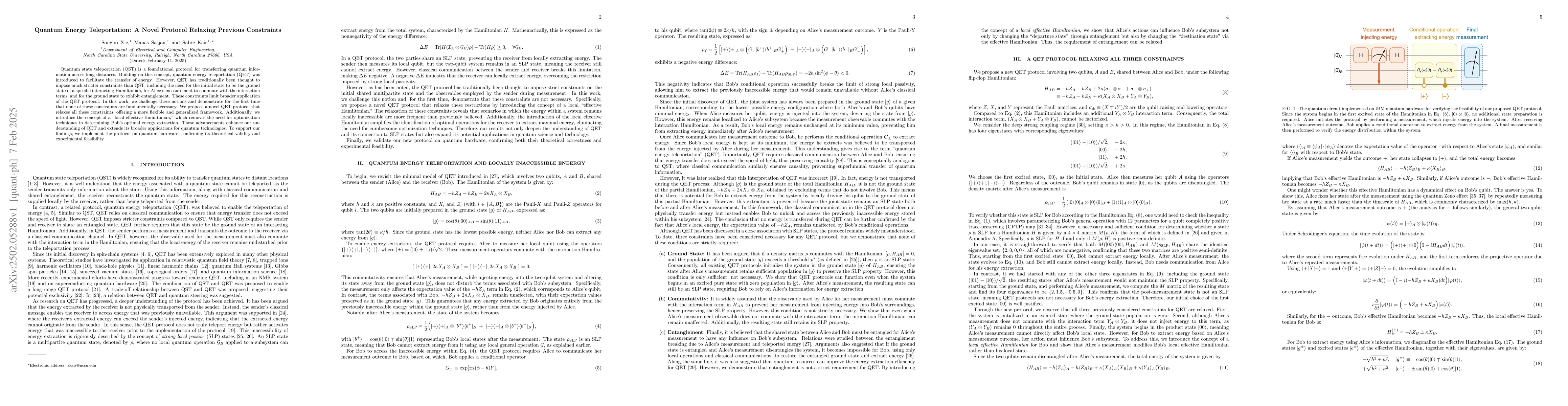 Thumbnail for Quantum Energy Teleportation: A Novel Protocol Relaxing Previous
  Constraints