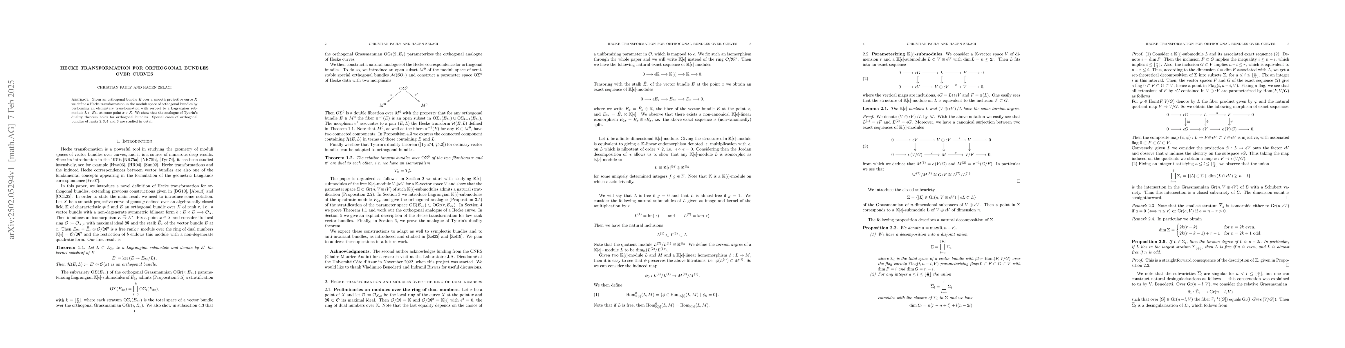 Thumbnail for Hecke transformation for orthogonal bundles over curves