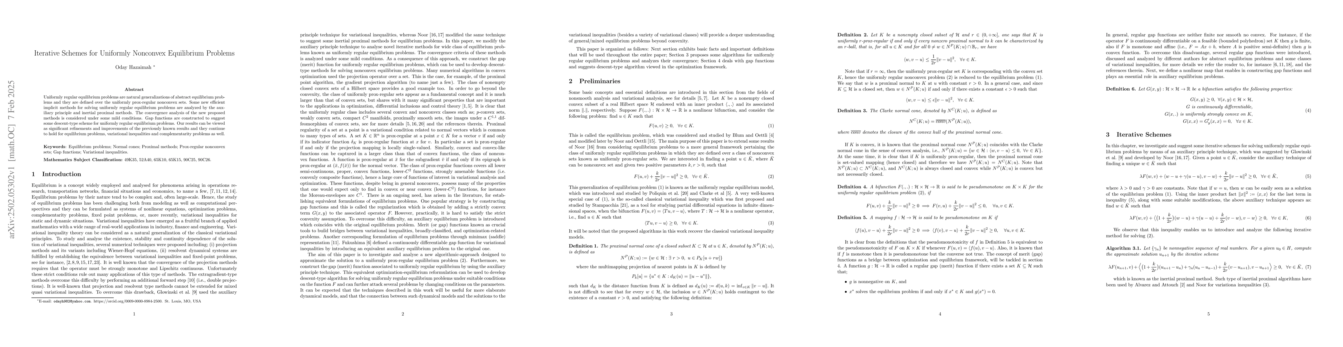 Thumbnail for Iterative Schemes for Uniformly Nonconvex Equilibrium Problems