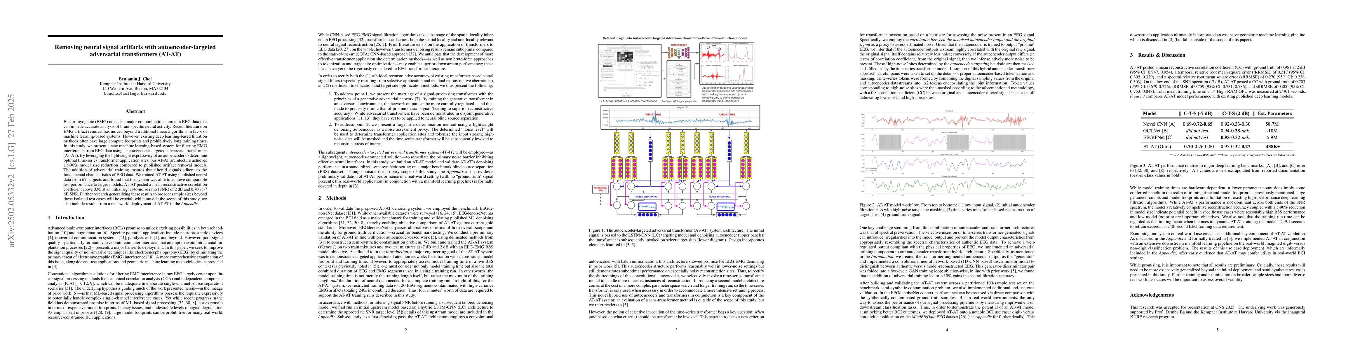 Thumbnail for Removing Neural Signal Artifacts with Autoencoder-Targeted Adversarial
  Transformers (AT-AT)