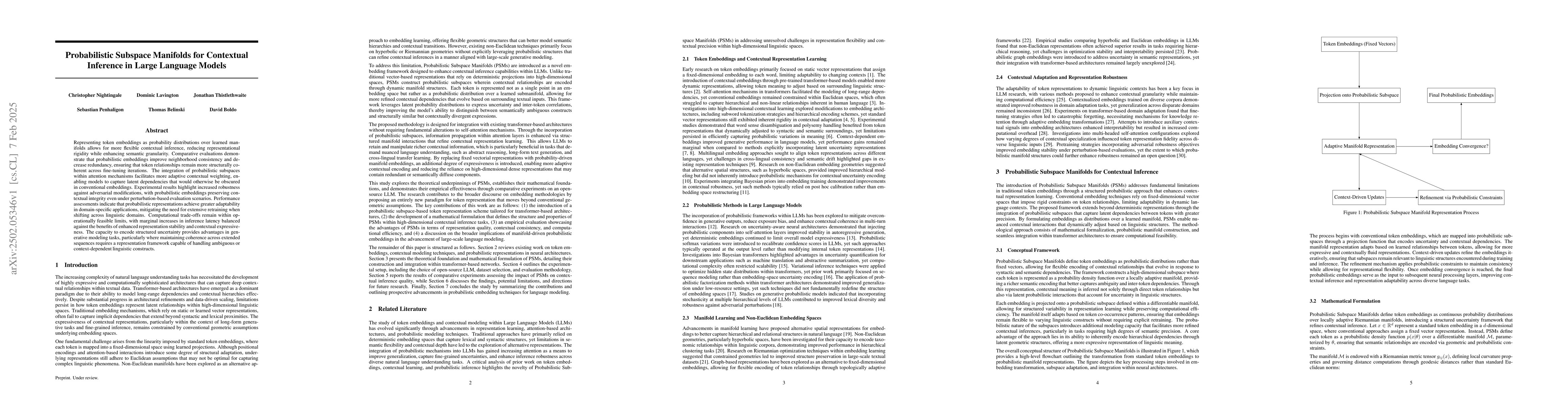 Thumbnail for Probabilistic Subspace Manifolds for Contextual Inference in Large
  Language Models