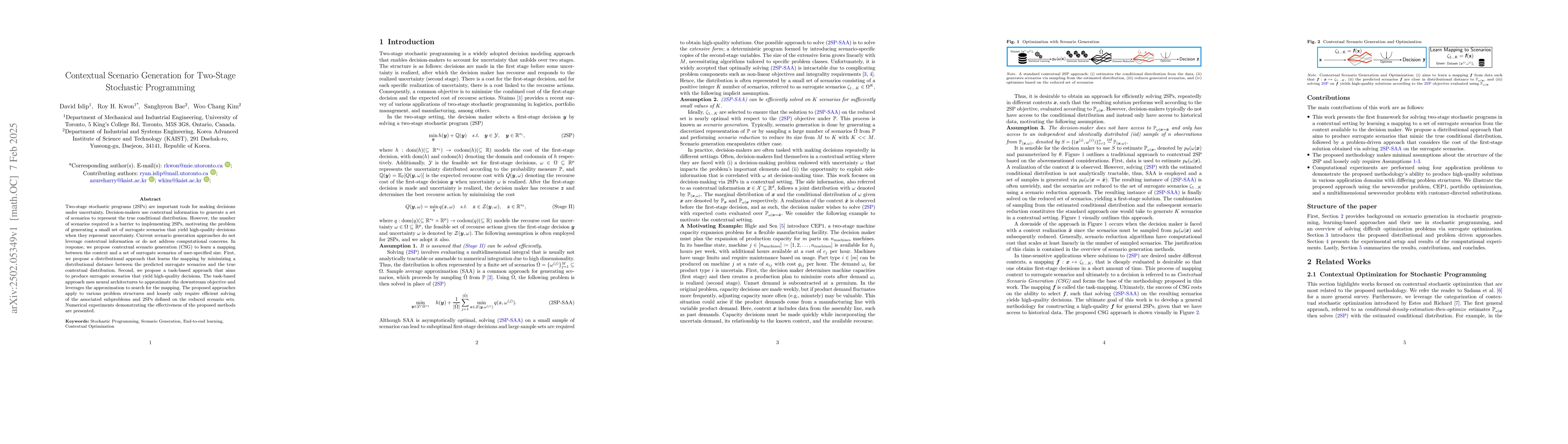 Thumbnail for Contextual Scenario Generation for Two-Stage Stochastic Programming