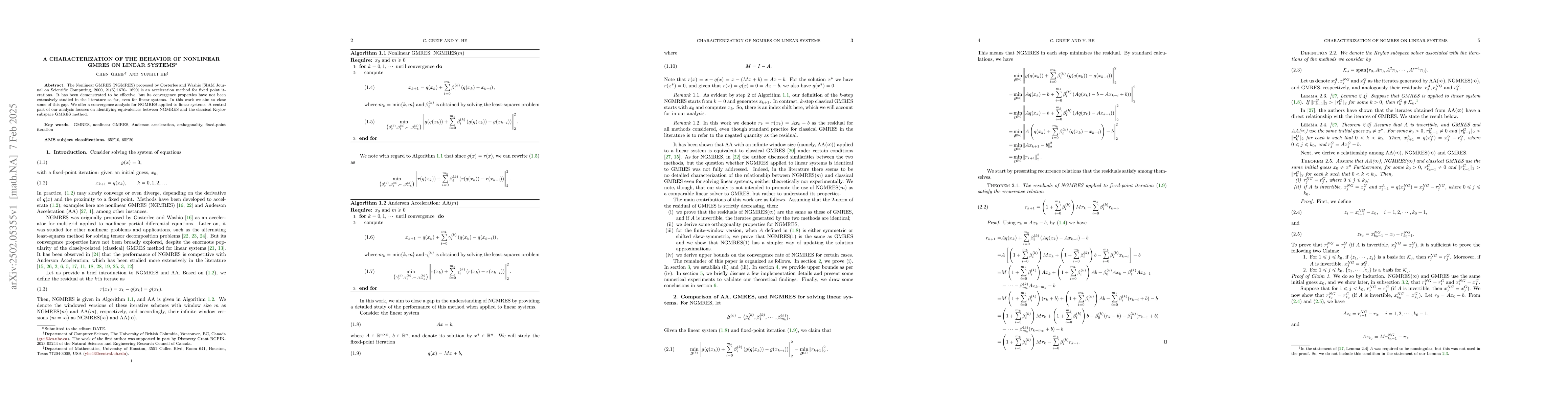 Thumbnail for A Characterization of the Behavior of Nonlinear GMRES on Linear Systems
