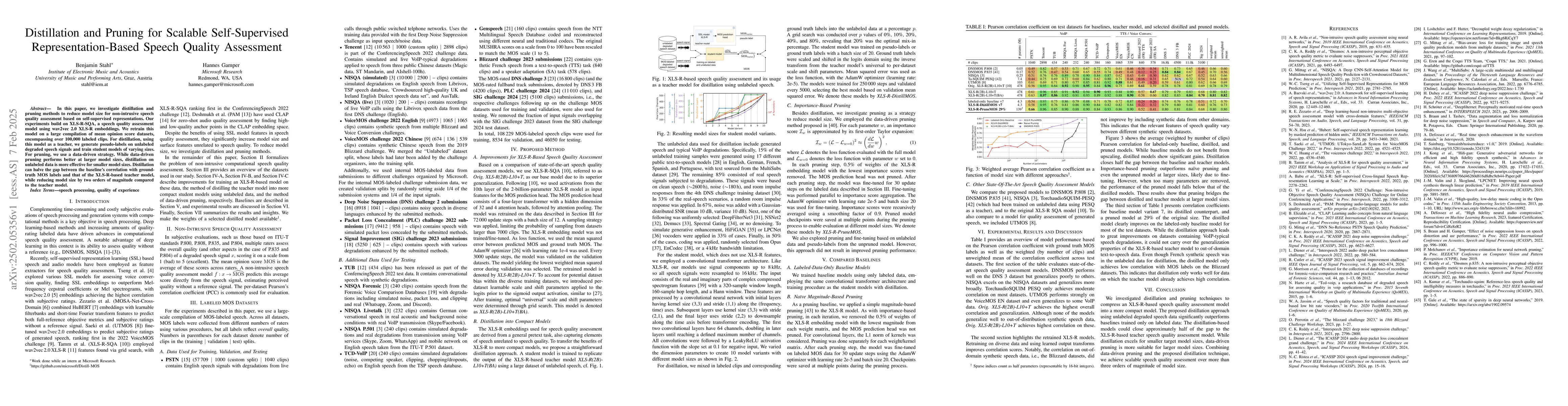 Thumbnail for Distillation and Pruning for Scalable Self-Supervised
  Representation-Based Speech Quality Assessment